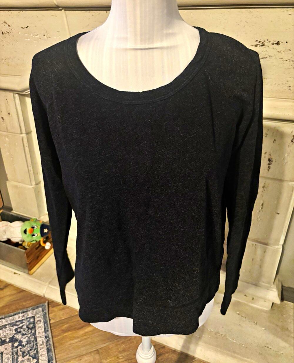 James Perse Black Scoop Neck Long Sleeve T-Shirt Cotton Blend Size 2